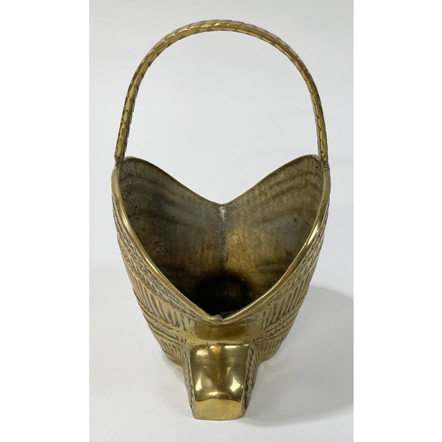 Brass Vintage Brass Clamshell Basket Planter With Handle For Sale - Image 8 of 9