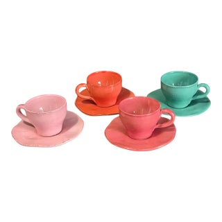 Vintage Italian Ceramiche Toscane Hand Painted Espresso Cups & Saucers - Set of 4 For Sale