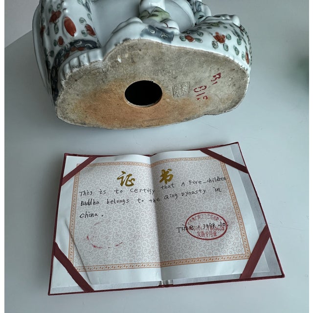 Antique Qing Chinese Famille Rose Porcelain Statue Laughing Buddha For Sale - Image 15 of 17