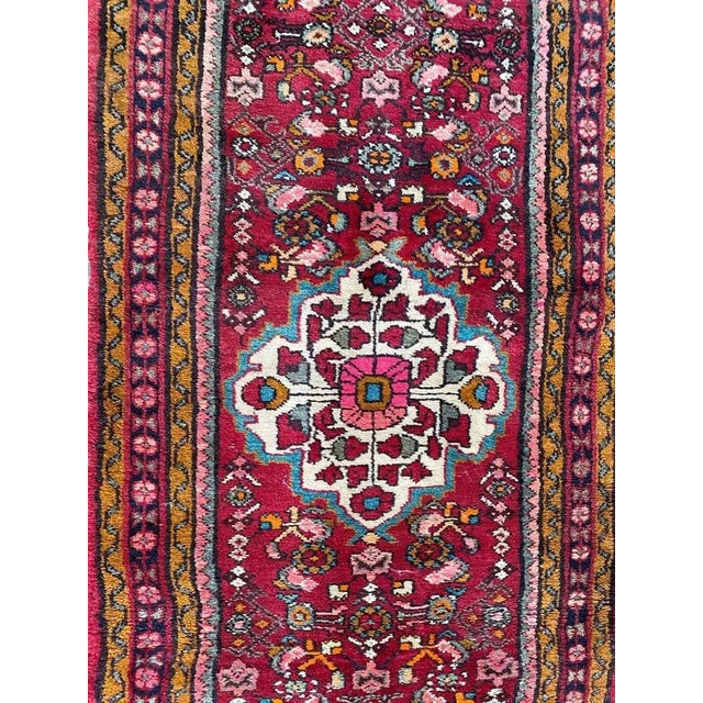 Nice mid century Moussel Hamadan rug with beautiful floral design and nice colors, entirely hand knotted with wool velvet...