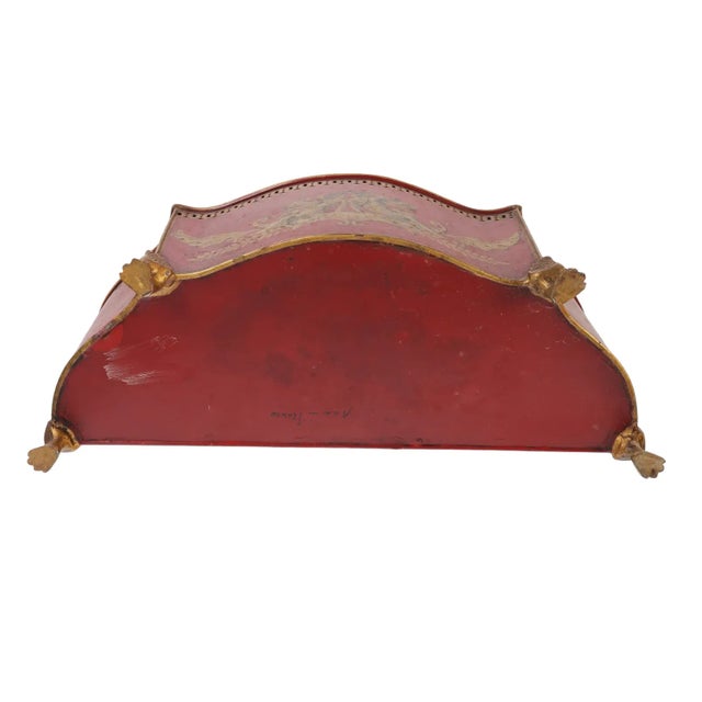 French 1950s Vintage French Red Tole Jardiniere Cachepot For Sale - Image 3 of 4