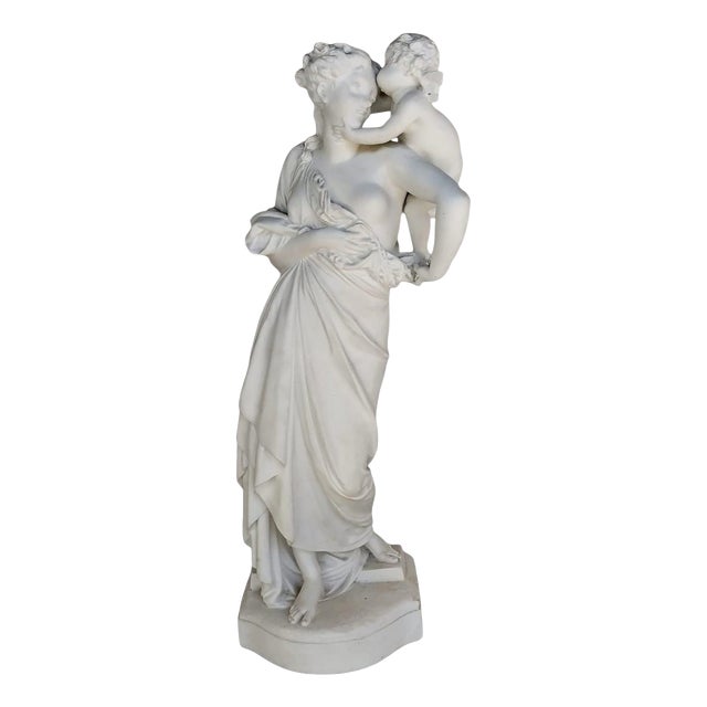 Original Biscuit Porcelain Figure, Venus with Cupid, A. E. Carrier-Belleuse, 1870s For Sale