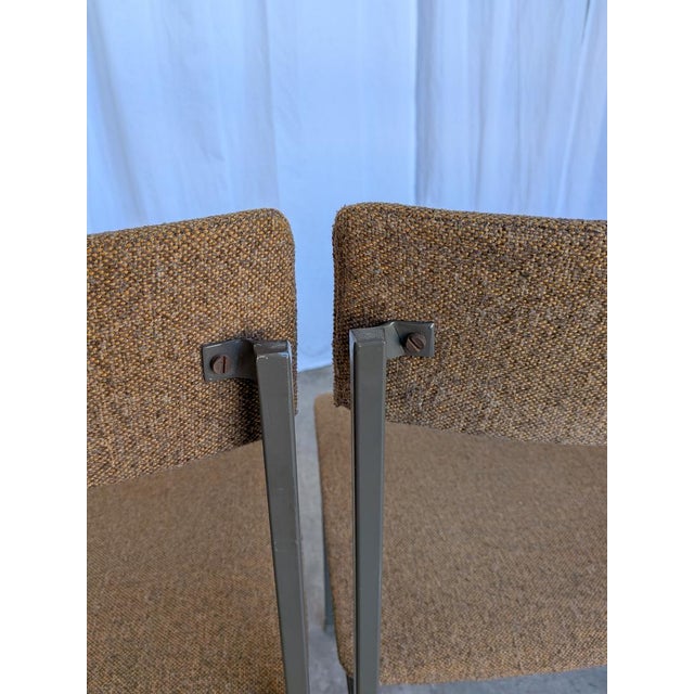 Vintage Industrial Black Metal School Chairs with Brown Fabric Seats, 1970s, Set of 4 For Sale - Image 12 of 18