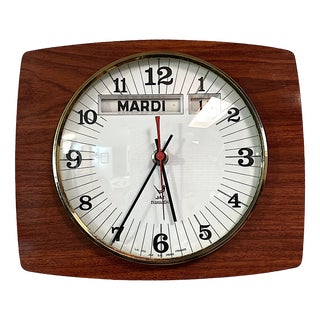 French JAZ Transistor Wall Clock with Calendar, 1960s For Sale