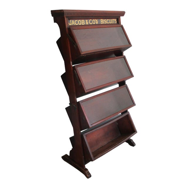 Antique English Jacob & Co’s Biscuits Four Shelf Shop Display Cabinet For Sale