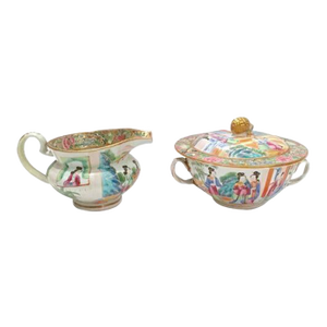 19th-C. Rose Canton Sugar & Creamer
