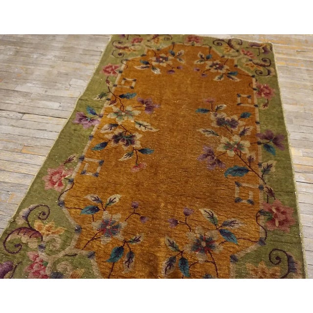 Art Deco 1920s Yellow Gold Floral Antique Chinese Art Deco Carpet 4' X 6'6'' Knotted Wool Rug For Sale - Image 3 of 8