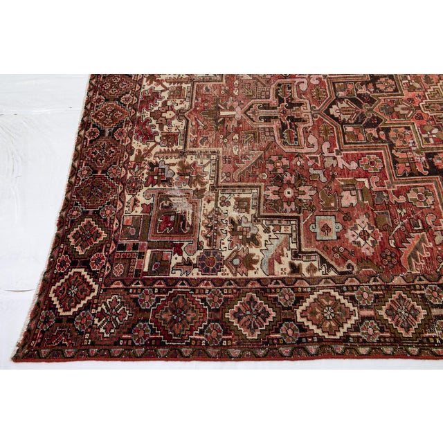 Vintage Persian Handmade Wool Rug With Allover Design in Rust For Sale - Image 4 of 6