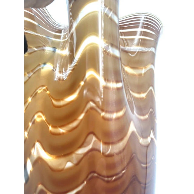 Glass Vintage Murano Style Hand Blown Italian Chocolate Brown Ribbon Glass Vase For Sale - Image 7 of 7