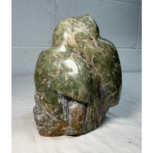 Green Vintage Hand Carved 83' JTS Green Onyx Hard Stone Owl Sculpture Statue Figure For Sale - Image 8 of 10