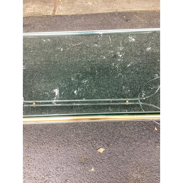 1960s Vintage Maison Jansen Style Steel and Brass Glass Top Coffee Table For Sale - Image 5 of 9