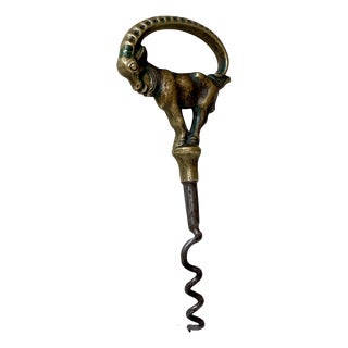 Art Deco Brass Corkscrew with Ibex from Einar Dragsted, 1920s For Sale