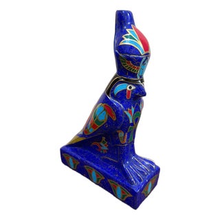 Handmade Egyptian Horus Falcon Statue Inlaid With Lapis, Turquoise & Malachite – 12” For Sale