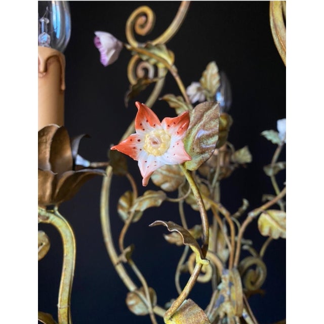 Iron and Ceramic Chandelier, 1960s For Sale - Image 11 of 12