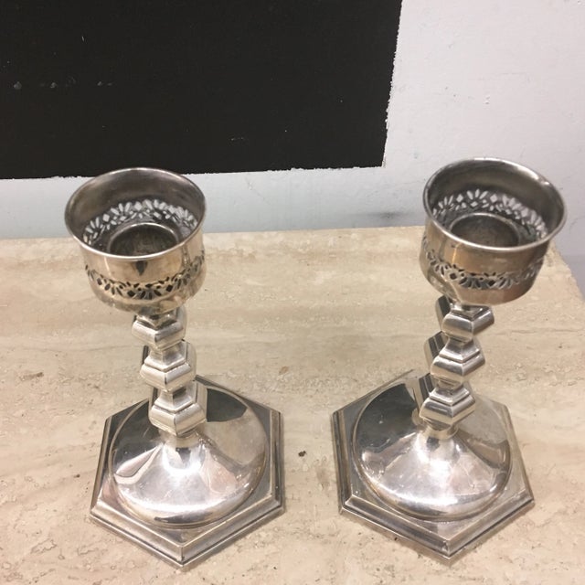 Vintage silver plated candle holders with weighted bottoms. Tagged and stamped Gorham (Rhode island ) foundry. Not perfect...