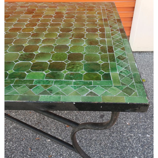 60" Handmade Rectangular Moroccan Mosaic Table in Tamegrout Green For Sale In Orlando - Image 6 of 8