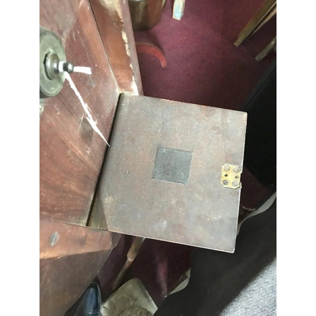 American mahogany candle stand with inlaid tilt top. Maine, rural 28 x 14 1/2 x 28 1790