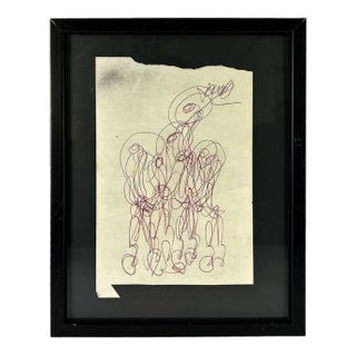 Late 20th Century Purvis Young (American, 1943-2010). An Original Mixed Media Ink Drawing on Found Paper For Sale