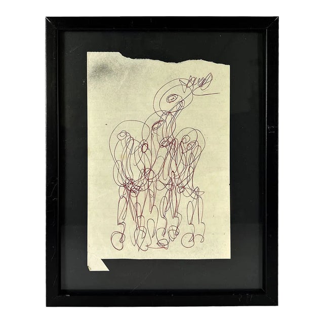 Late 20th Century Purvis Young (American, 1943-2010). An Original Mixed Media Ink Drawing on Found Paper For Sale