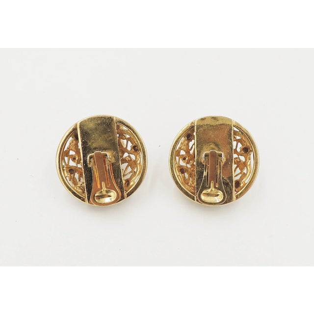 Gold Vintage 1980s Signed Bijoux Cascio Italy Domed Rhinestone Clip Earrings - 2 Pieces For Sale - Image 8 of 10