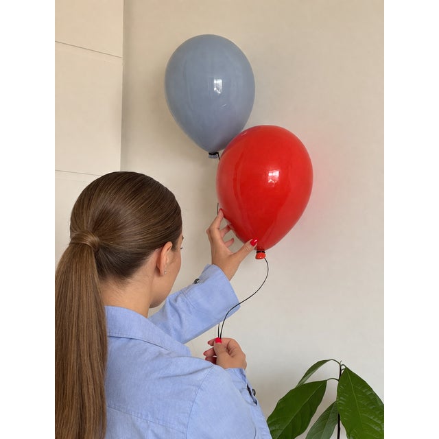 Contemporary Red Glossy Ceramic Balloon Wall Sculpture -Large Size For Sale - Image 3 of 12