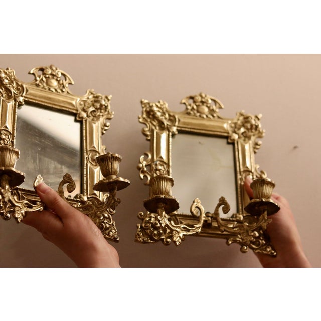 Swedish Brass Sconces with Mirrors, Set of 2 For Sale - Image 5 of 7