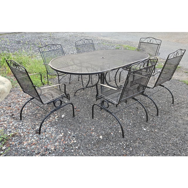 Late 20th Century Wrought Iron Patio Table & 6 Chairs For Sale - Image 9 of 13