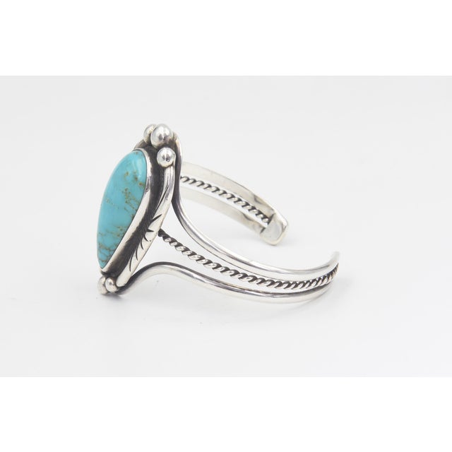 Rustic Vintage Southwestern Navajo Style Turquoise Sterling Silver Cuff Bracelet For Sale - Image 3 of 9