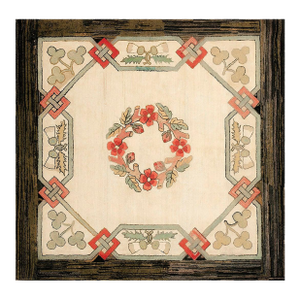 1920s Ivory Floral Craftsman Antique American Hooked Rug 5'9" X 6' Knotted Wool Cotton Carpet