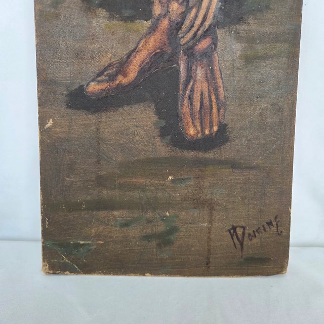 Brown Mid-Century Modern Signed c.1930s "Huddled Man" Oil on Canvas Expressionist Painting For Sale - Image 8 of 13
