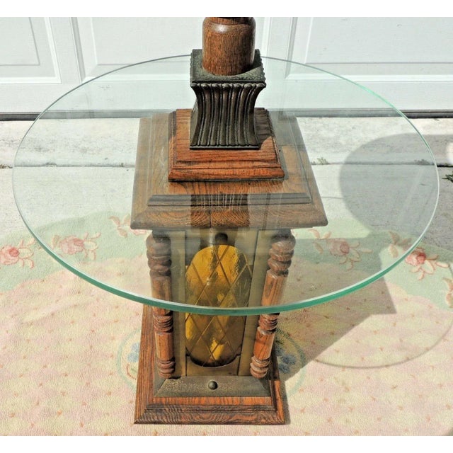 Mid 20th Century Mid 20th Century 3-Way Nautical Lighthouse Wood Stained Glass Lantern Floor Lamp Table For Sale - Image 5 of 9