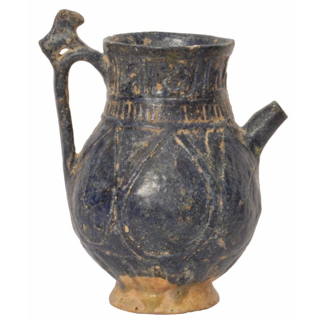 Ceramic Ancient Persian Islamic Blue Glazed Pottery Vessel Jug Caligraphy Khorasan 1200 For Sale - Image 7 of 12