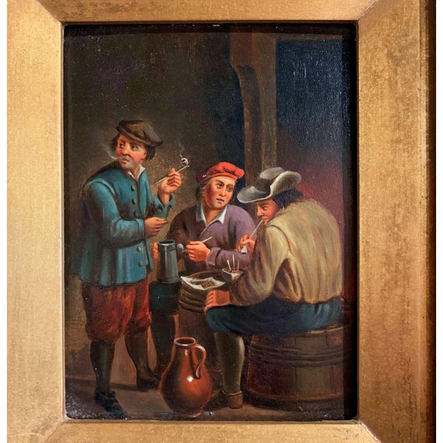 Pair of 19th Century Flemish Tavern Scene Oil Paintings on Copper For Sale In Dallas - Image 6 of 12