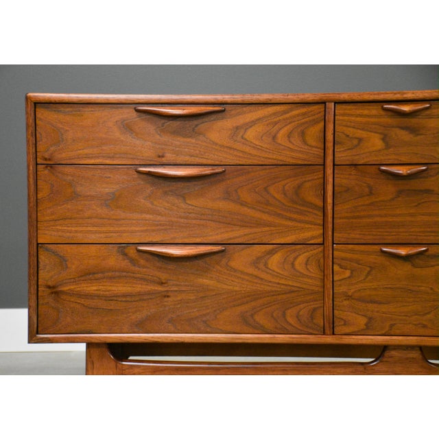 Brown 1960s Refinished 66” Lane Perception Walnut Dresser For Sale - Image 8 of 10