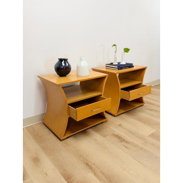 Unique Curved Hourglass Double Sided Nightstand Pair Vintage Accent Post Modern For Sale - Image 15 of 17