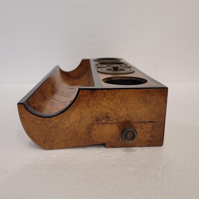 Empire Style Writing Set and Inkwell in Olive Root Wood and Gilt Bronze, France, Early 19th Century For Sale - Image 14 of 18