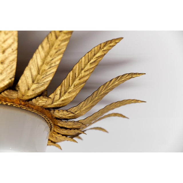 Metal Mid-Century Modern Sunburst Ceiling Lamp in Metal and Milk Glass, Italy, 1960 For Sale - Image 7 of 10