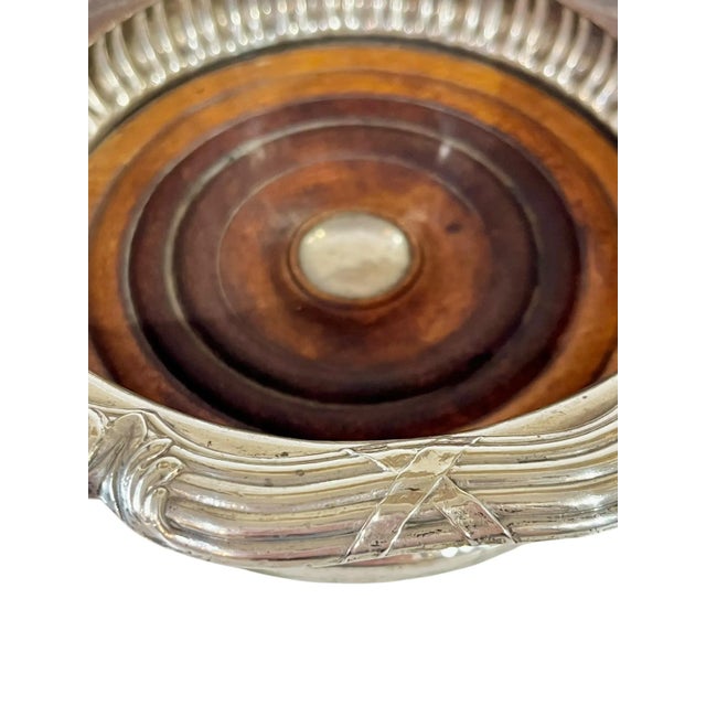 Early 20th Century Pair Antique English Silver Plate and Wood Wine Bottle Coasters For Sale - Image 4 of 13