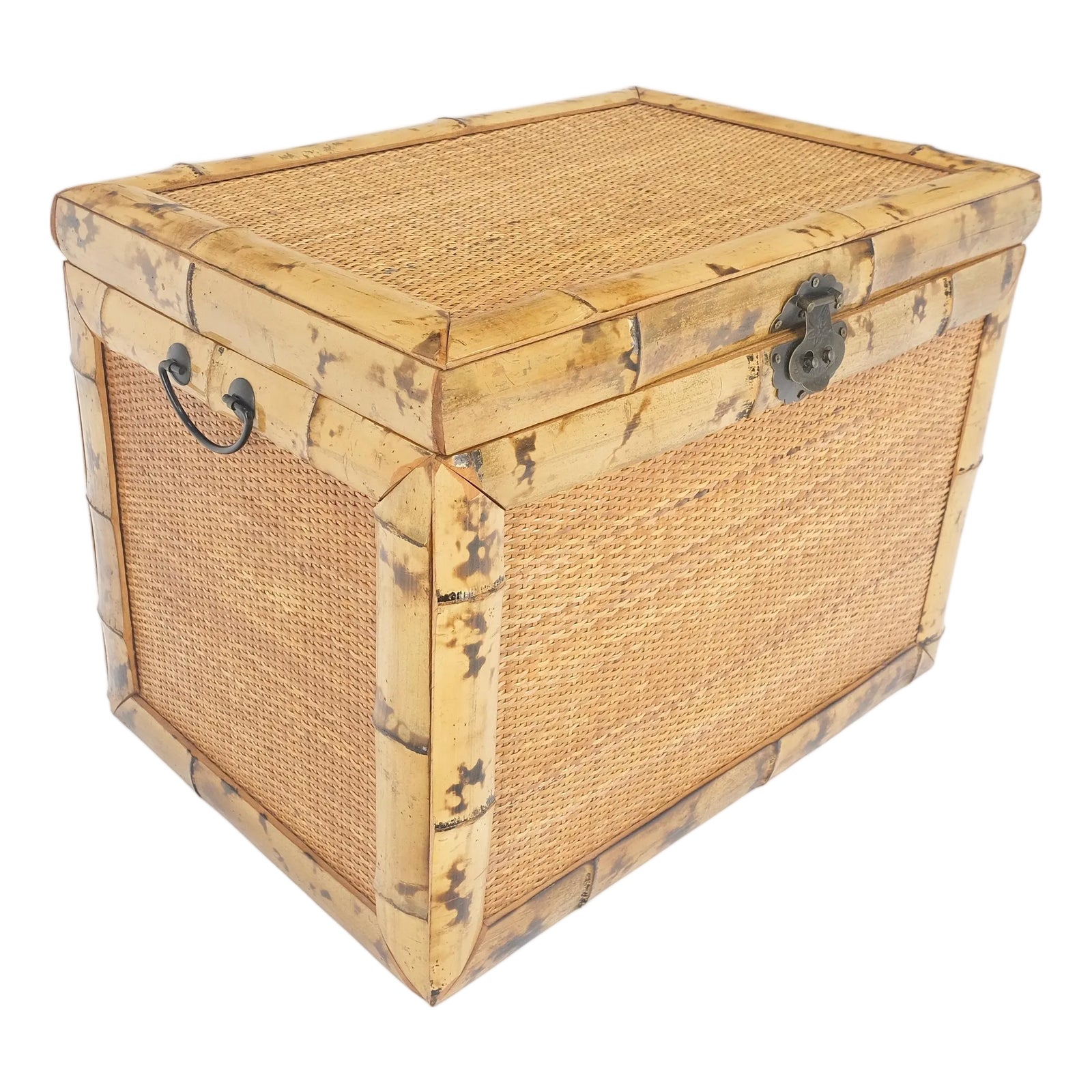 Cane & Burnt Bamboo Compact 16x23 Decorative Hope Chest Trunk | Chairish