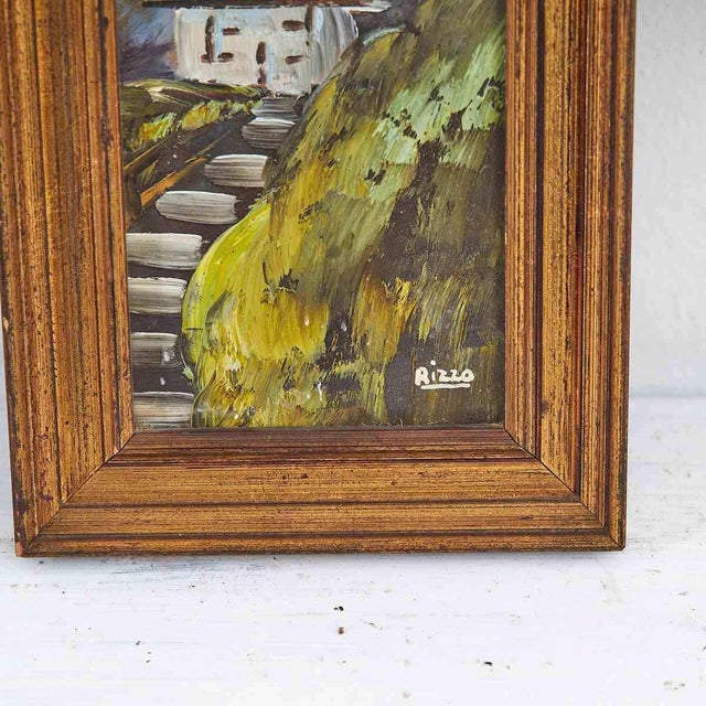 Vintage Landscape Oil on Board with Golden Frame by Rizzo