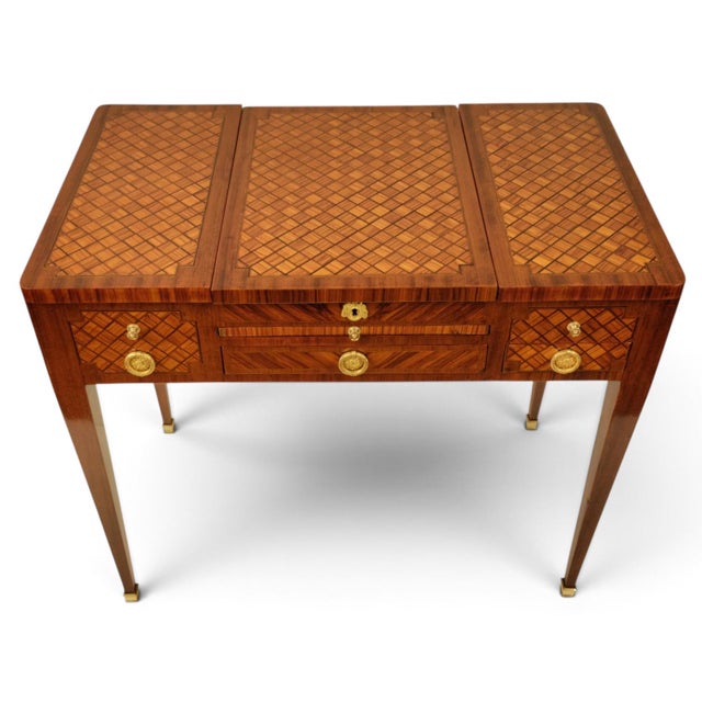 Traditional Antique French Neoclassical Marquetry Dressing Table with Lift-Top Mirror, 1890s For Sale - Image 3 of 18