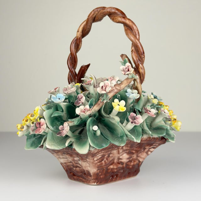 1960s Vintage Ceramic Flower Basket from Capodimonte, Italy 1960s For Sale - Image 5 of 17