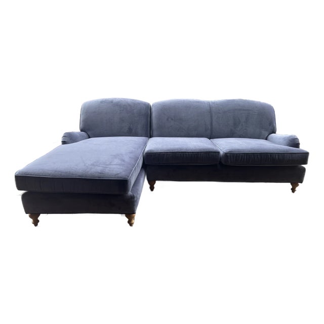 New Serena & Lily Miramar Chaise Sectional -- Blue Mohair Velvet For Sale