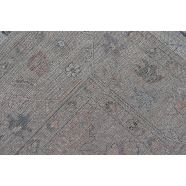 2020s All Over Modern Floral Oushak With a Light Blue-Gray Field and Border With Color For Sale - Image 12 of 13