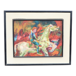 Vintage Impressionist Oil Painting on Board of a Harlequin on Horseback