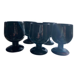 Vintage Black Onyx Glass Mini Goblets- Set of 6 For Sale