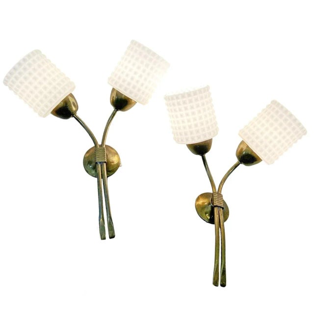 French Brass and Glass Wall Sconces, 1970s, Set of 2 For Sale - Image 11 of 11