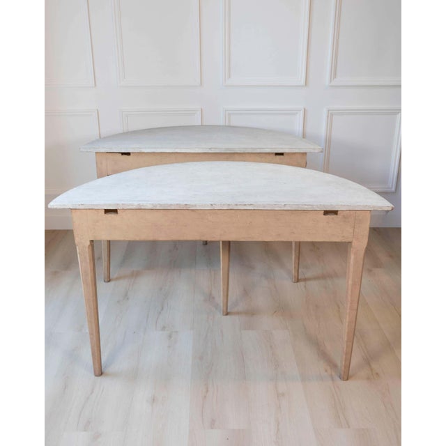 Wood Pair of Swedish Gustavian Demi-Lune Console Tables in Oak, circa 1840–1860 For Sale - Image 7 of 11