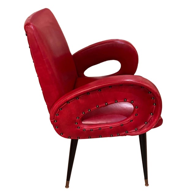 1950s Italian Red Leather Armchairs, 1950s, Set of 2 For Sale - Image 5 of 6