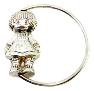 Silver Children's Rattle with Girl Doll and Ring